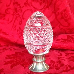 Ceramarre Crystal Glass Egg pewter stand 1993